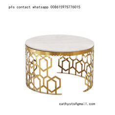 China New classical Hotel marble table bronze color stainless steel hollowed out design supplier