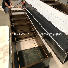 China Golden Stainless Steel Metal Frame Black Glass Top Wine Shelves supplier