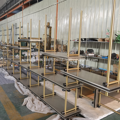 Custom Metal Display Rack Human Hair Extensions Salon Display Shelf Stainless Steel Wig Rack Extension Display Shelf supplier