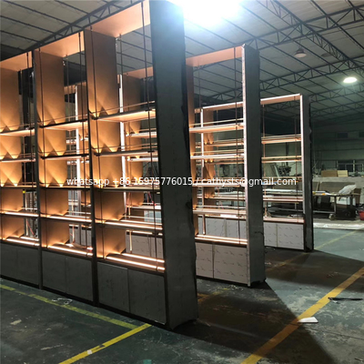 Golden Stainless Steel Metal Frame Black Glass Top Wine Shelves supplier